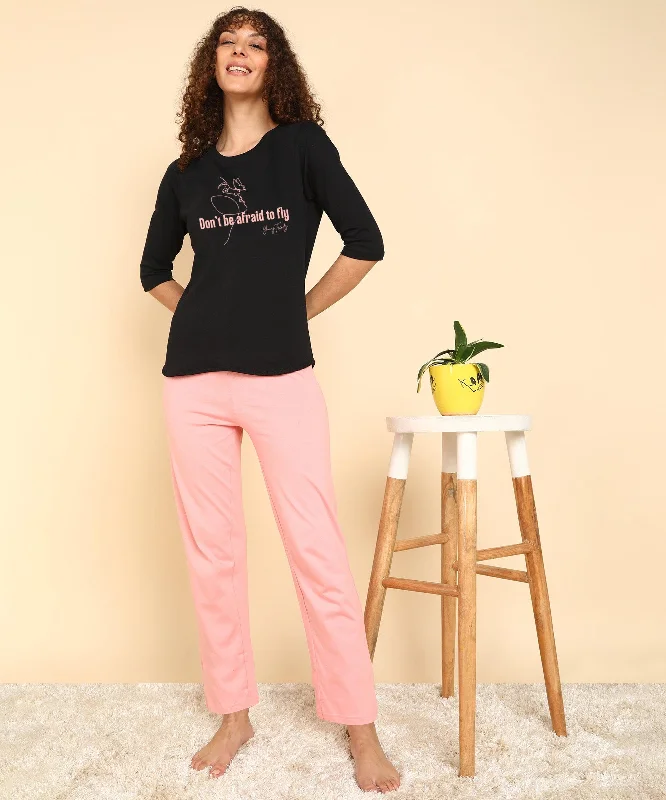 Women Printed 3-4U T.Shirt & Pyjama Co-Ord Set