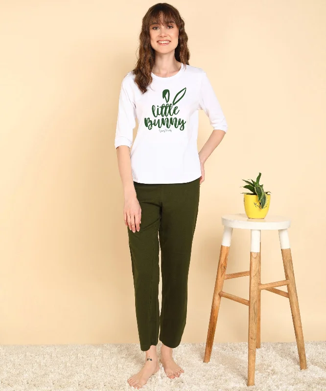 Women Printed 3-4U T.Shirt & Pyjama Co-Ord Set