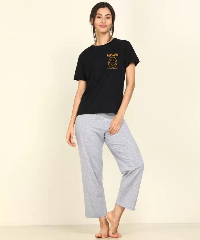 Women Printed T-shirt & Pyjama Set Pure Soft Cotton