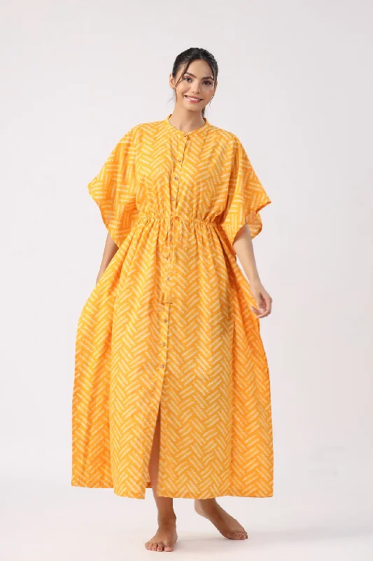 Canary Stripe Cotton Front Buttoned Kaftan