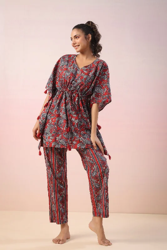 Jaal Print on Red Kaftan Co-ord Set