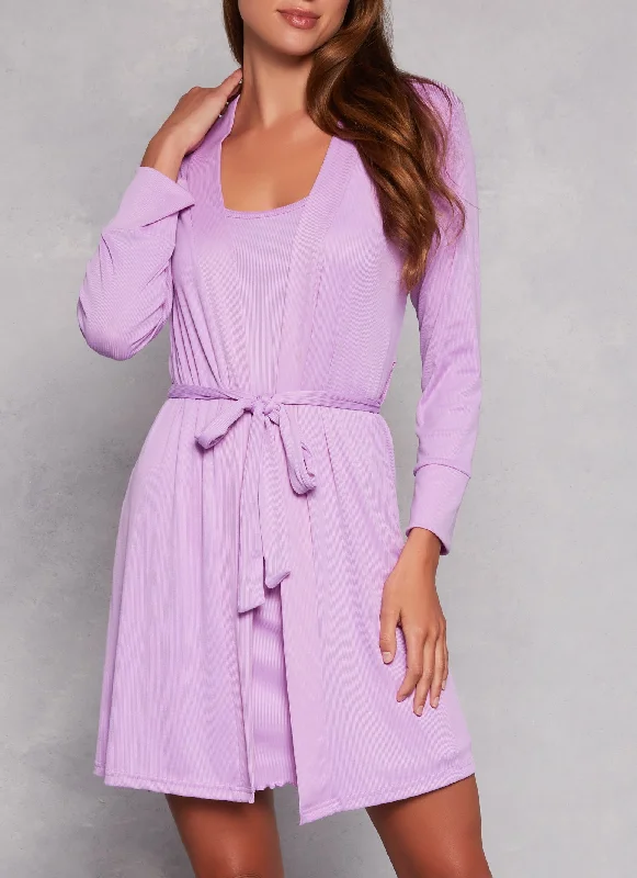 Ribbed Knit Cami Nightgown and Robe