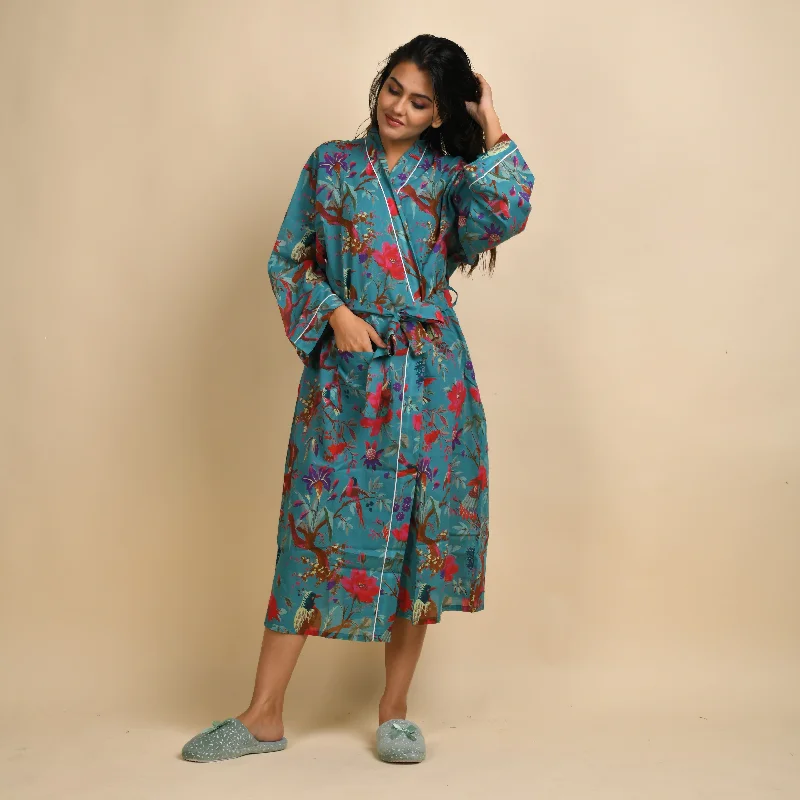 Teal Pure Cotton kimono robe