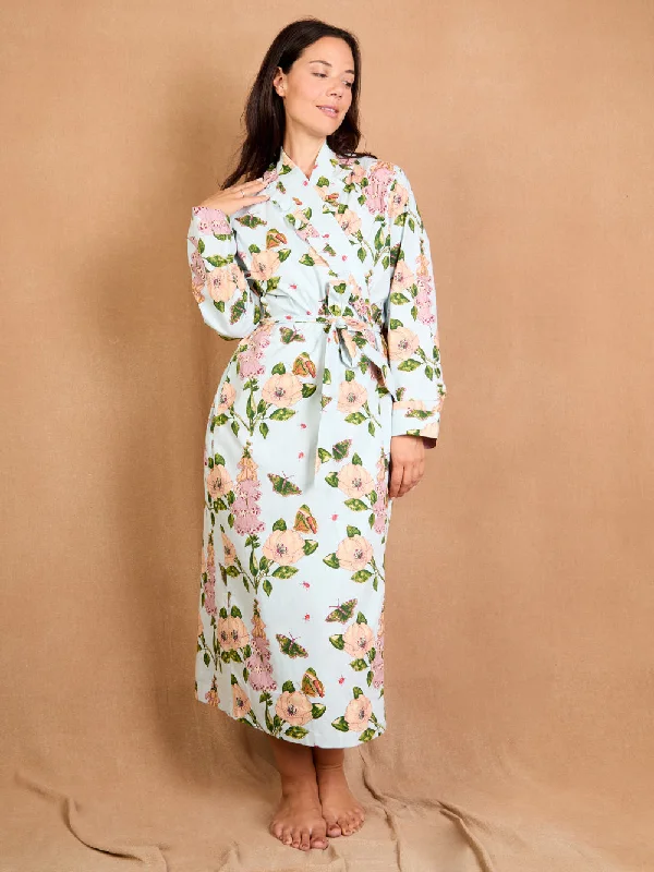 Womens Cotton Frill Robe Blue Dogwood Rose