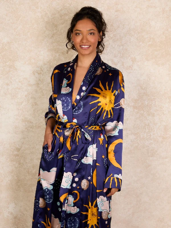 Womens Satin Kimono Robe Disco Space