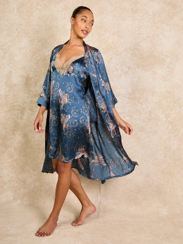 Womens Satin Kimono Robe Navy Pegasus