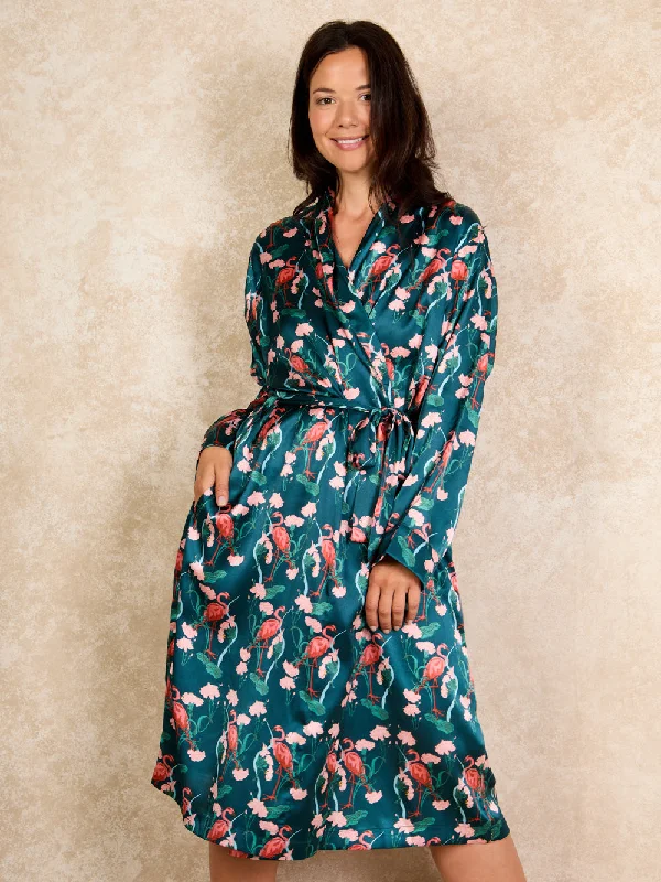 Womens Satin Oversize Robe Flamingo